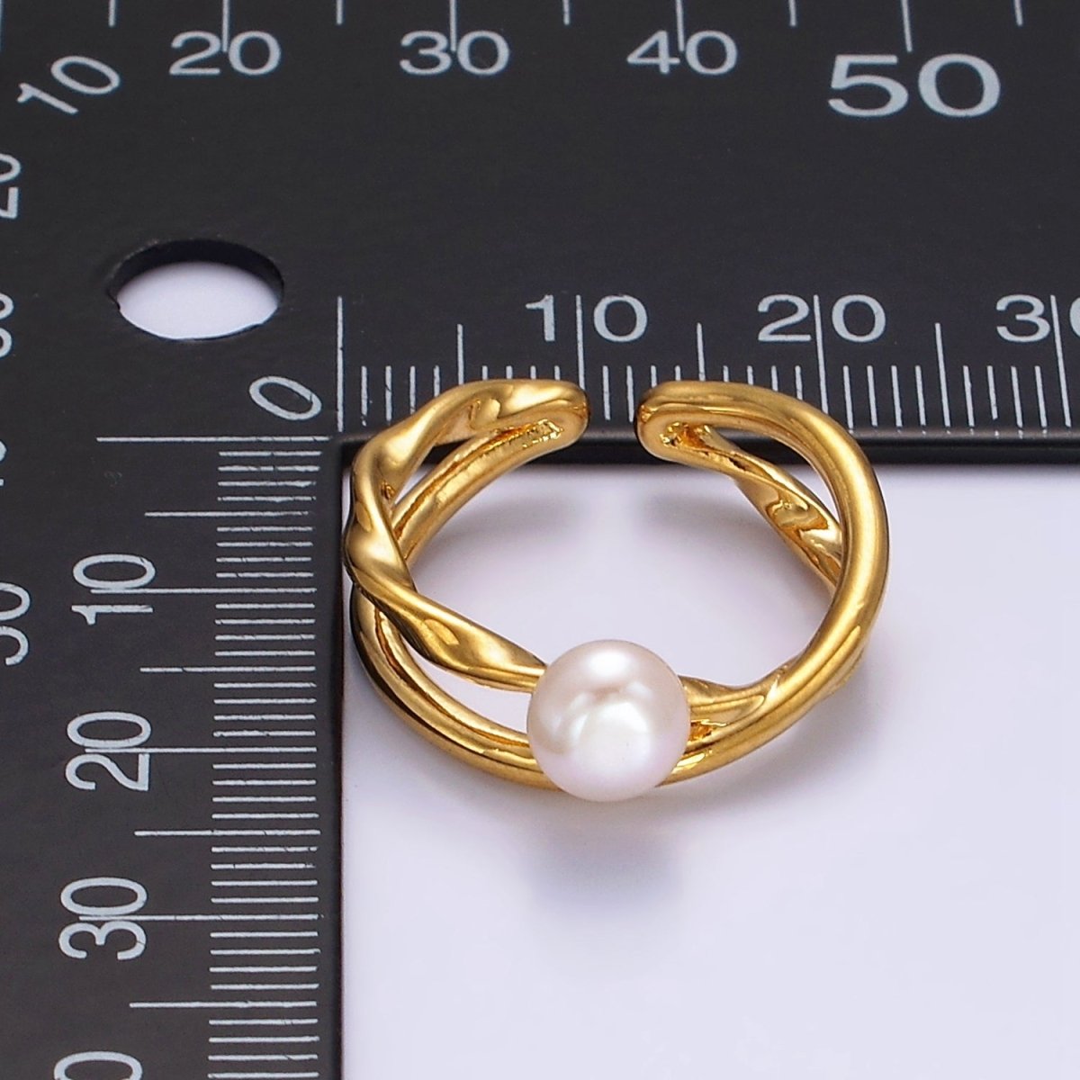 14K Gold Filled White, Pink Pearl Twisted Hammered Double Band Ring in Gold & Silver | O1175 O1176 - DLUXCA