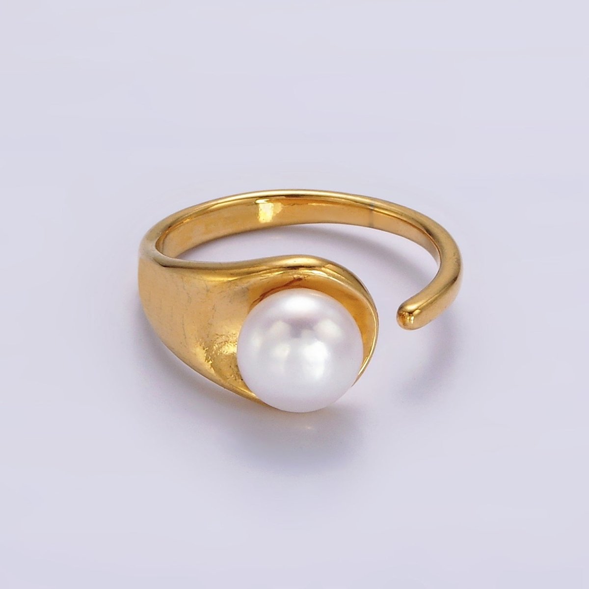 14K Gold Filled White, Pink Pearl Wide Open Claw Band Ring in Gold & Silver | O1864 - O1867 - DLUXCA