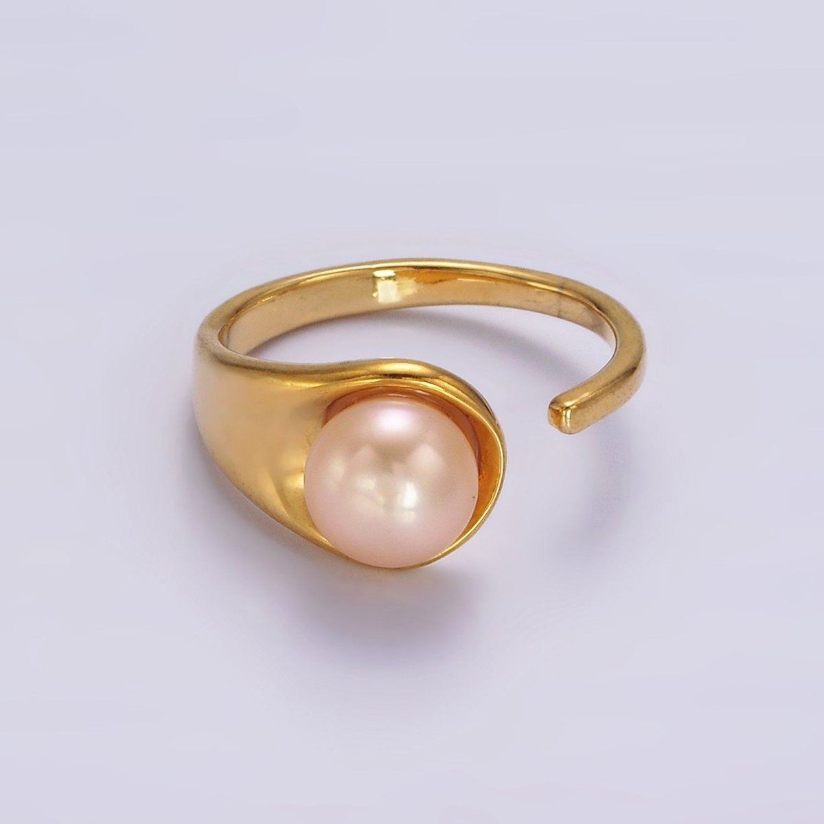 14K Gold Filled White, Pink Pearl Wide Open Claw Band Ring in Gold & Silver | O1864 - O1867 - DLUXCA