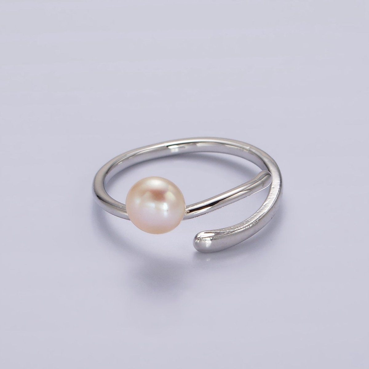 14K Gold Filled White, Pink Pearl Wrap Open Band Minimalist Ring in Silver & Gold | O676 - O679 - DLUXCA