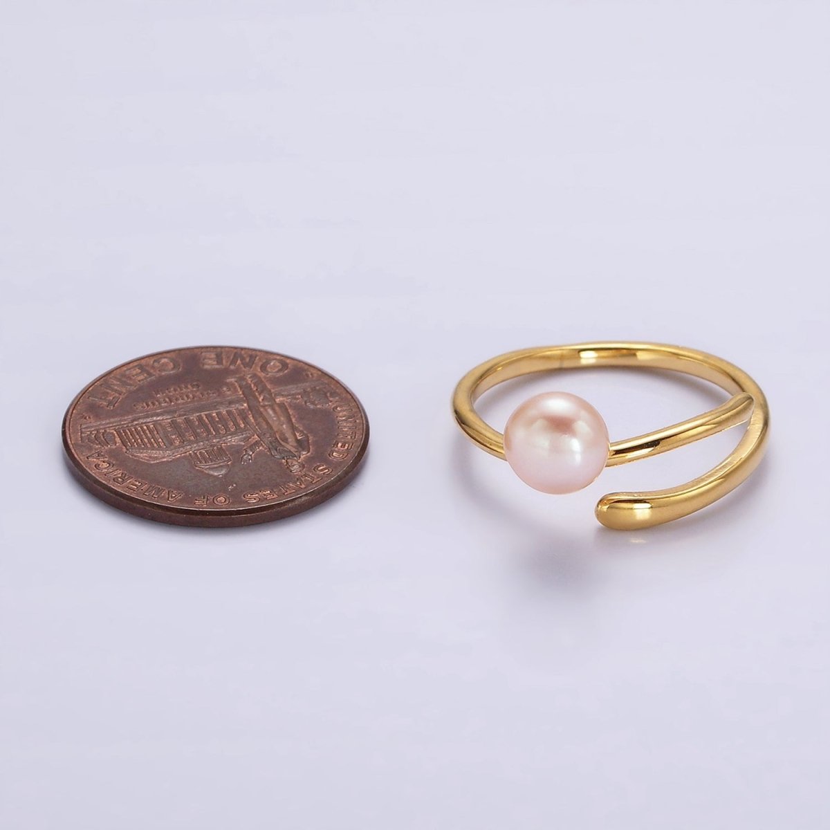 14K Gold Filled White, Pink Pearl Wrap Open Band Minimalist Ring in Silver & Gold | O676 - O679 - DLUXCA