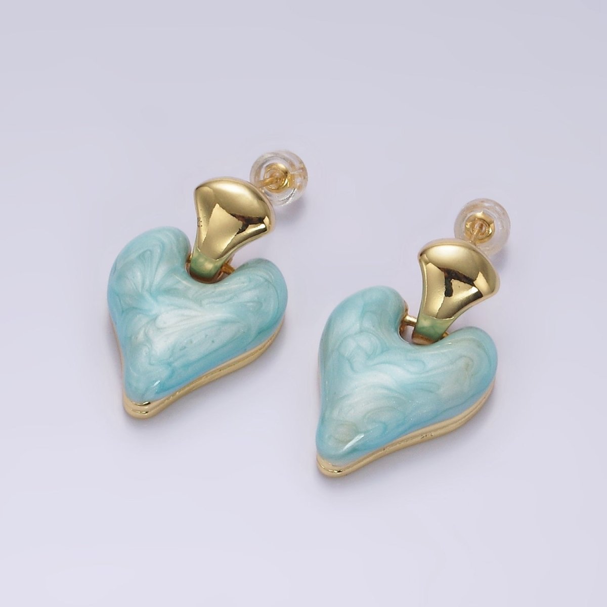 14K Gold Filled White, Pink, Purple, Blue, Green Enamel Heart Drop Stud Earrings | V-241 - V-245 - DLUXCA