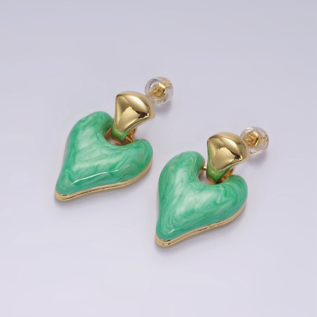 14K Gold Filled White, Pink, Purple, Blue, Green Enamel Heart Drop Stud Earrings | V-241 - V-245 - DLUXCA