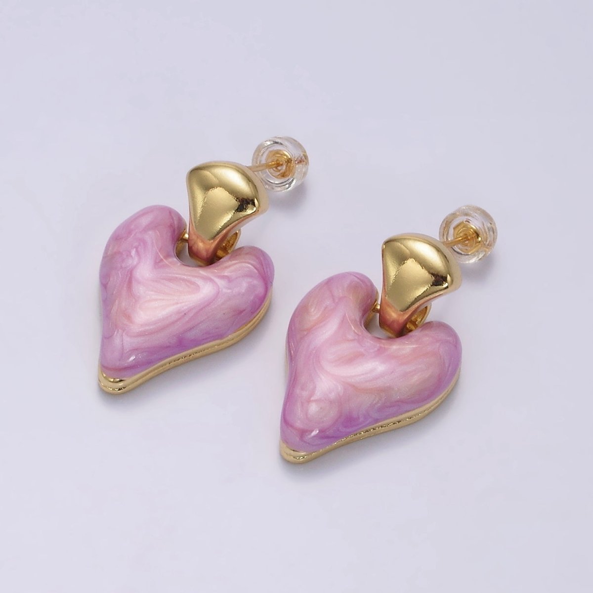 14K Gold Filled White, Pink, Purple, Blue, Green Enamel Heart Drop Stud Earrings | V-241 - V-245 - DLUXCA