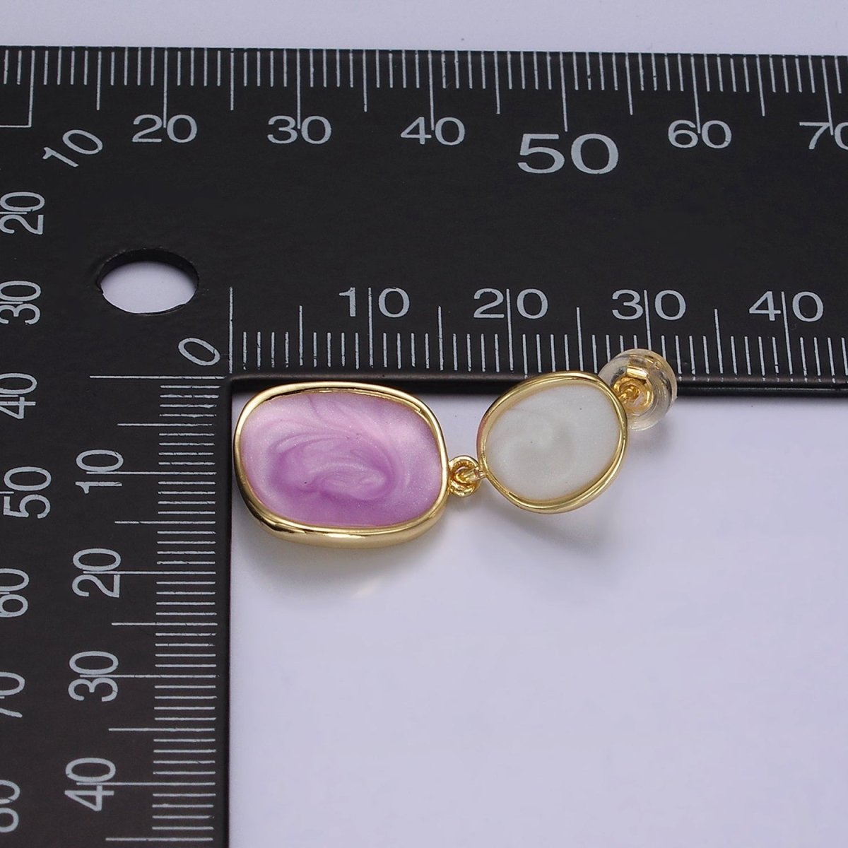 14K Gold Filled White, Pink, Purple, Blue, Green Enamel Rounded Square Drop Stud Earrings | V-246 - V-250 - DLUXCA