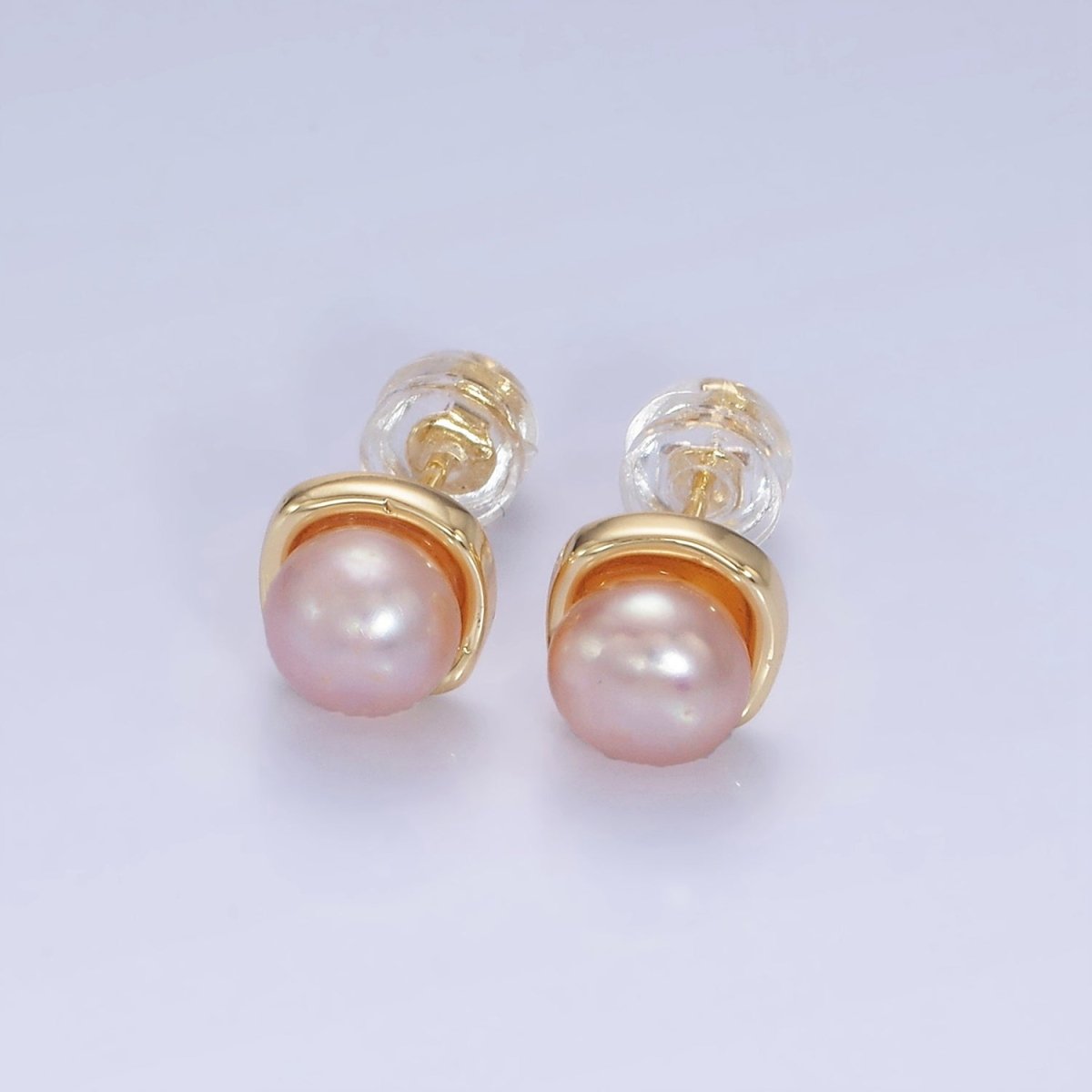 14K Gold Filled White, Pink, Purple Pearl Stud Earrings in Gold & Silver | AB1248 - AB1251 - DLUXCA