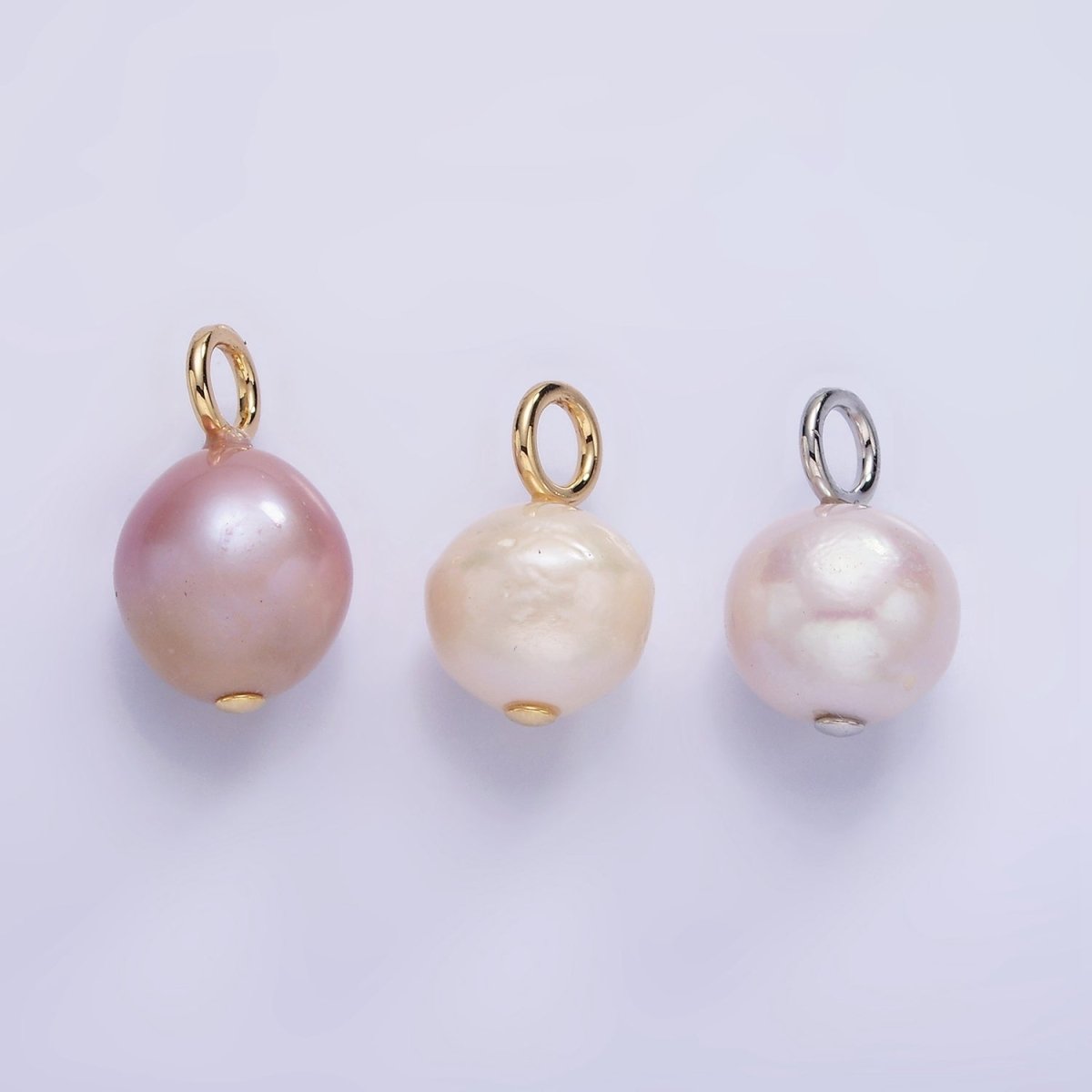 14K Gold Filled White, Purple Freshwater Pearl Button Charm in Gold & Silver | P1690 P1691 - DLUXCA