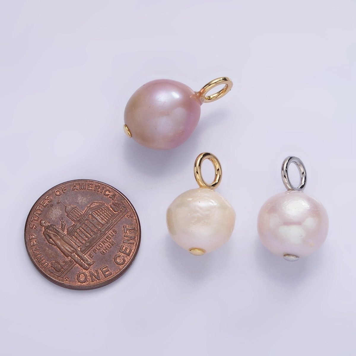 14K Gold Filled White, Purple Freshwater Pearl Button Charm in Gold & Silver | P1690 P1691 - DLUXCA