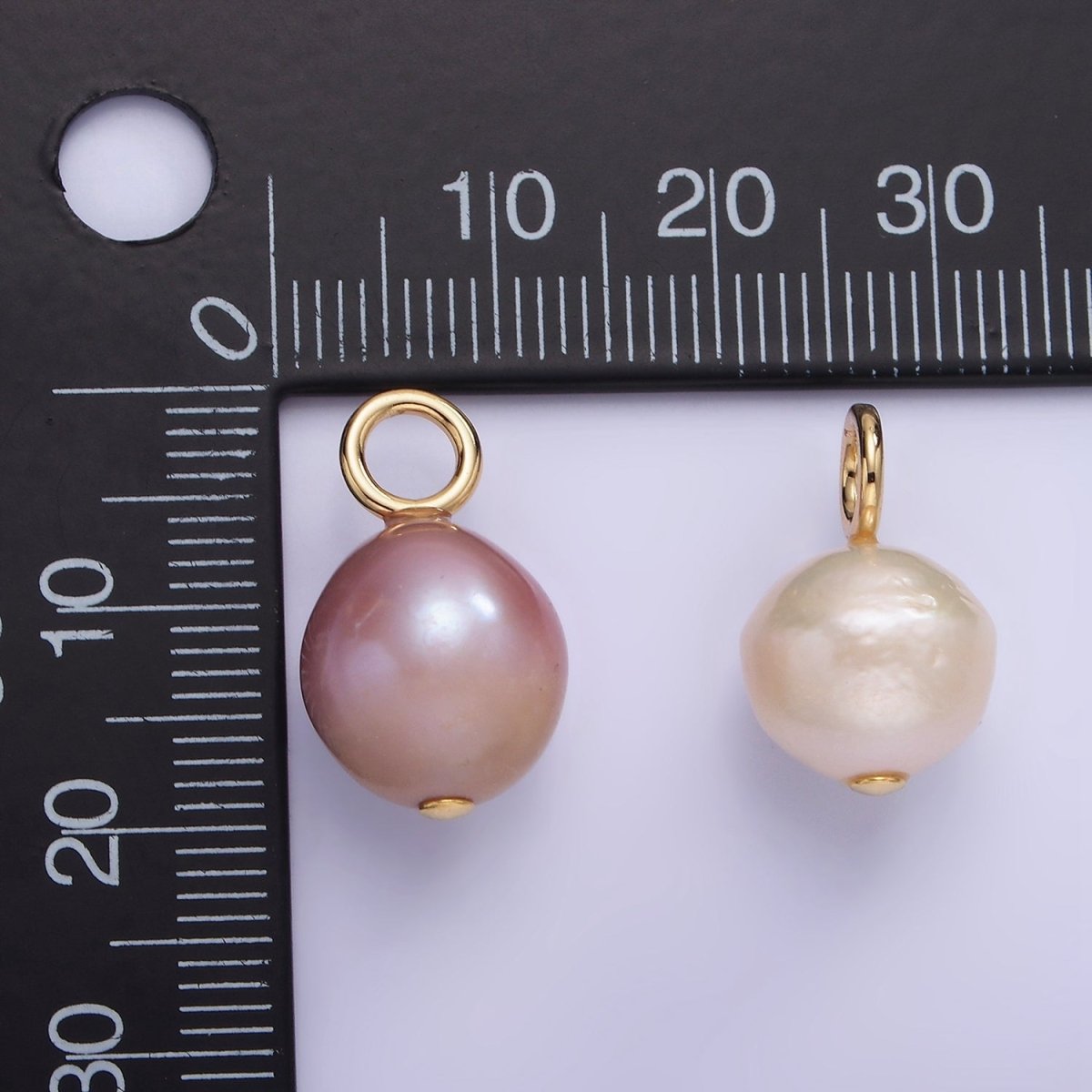 14K Gold Filled White, Purple Freshwater Pearl Button Charm in Gold & Silver | P1690 P1691 - DLUXCA