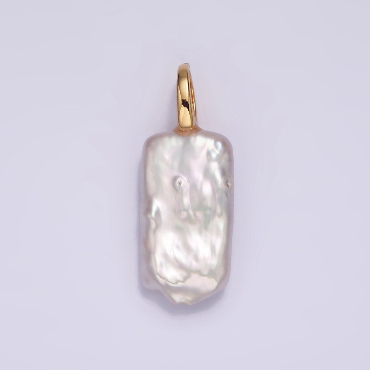 14K Gold Filled White Rectangular Biwa Freshwater Pearl Minimalist Pendant | P-1604 - DLUXCA