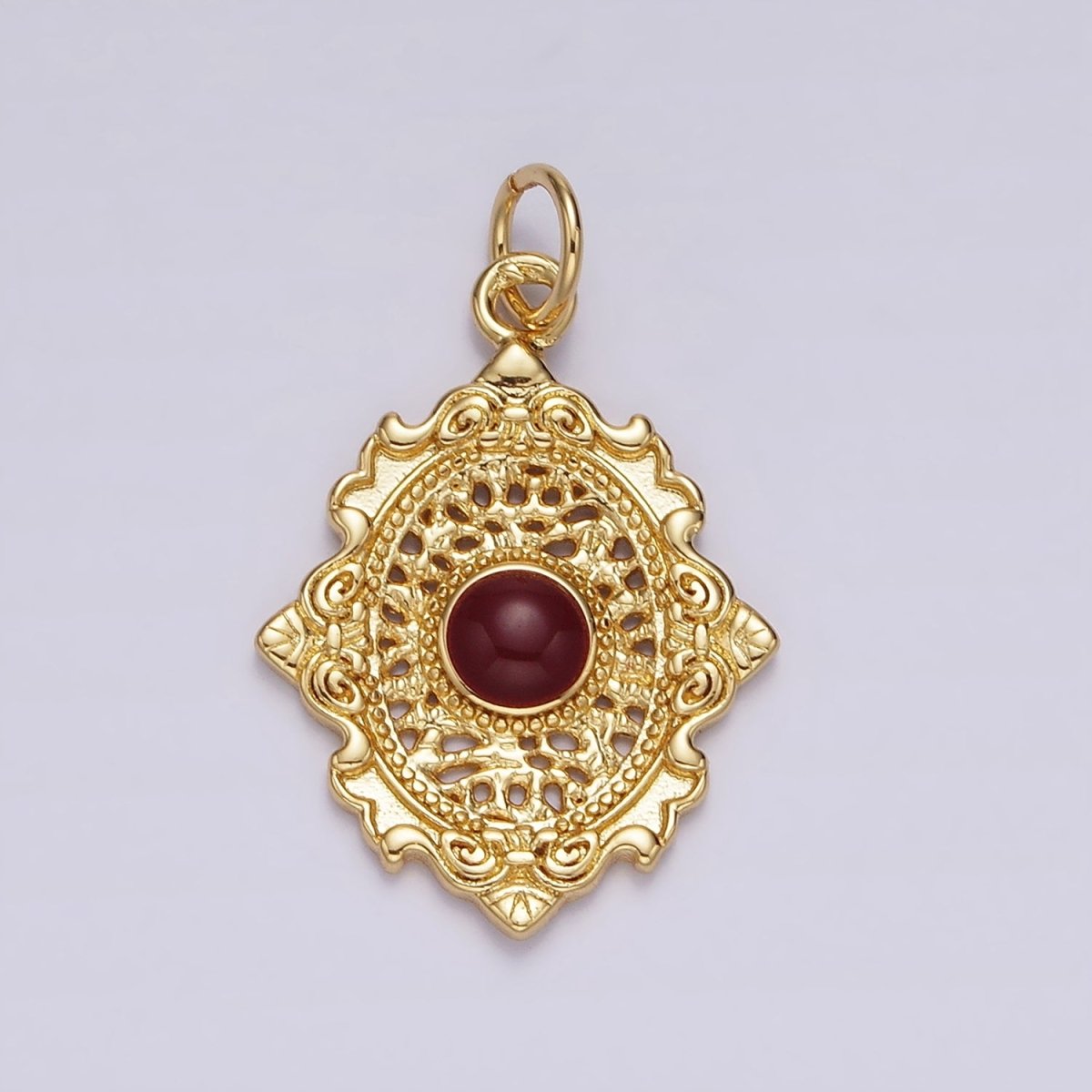 14K Gold Filled White, Red Enamel Open Artisan Oval Charm | AG520 AG521 - DLUXCA