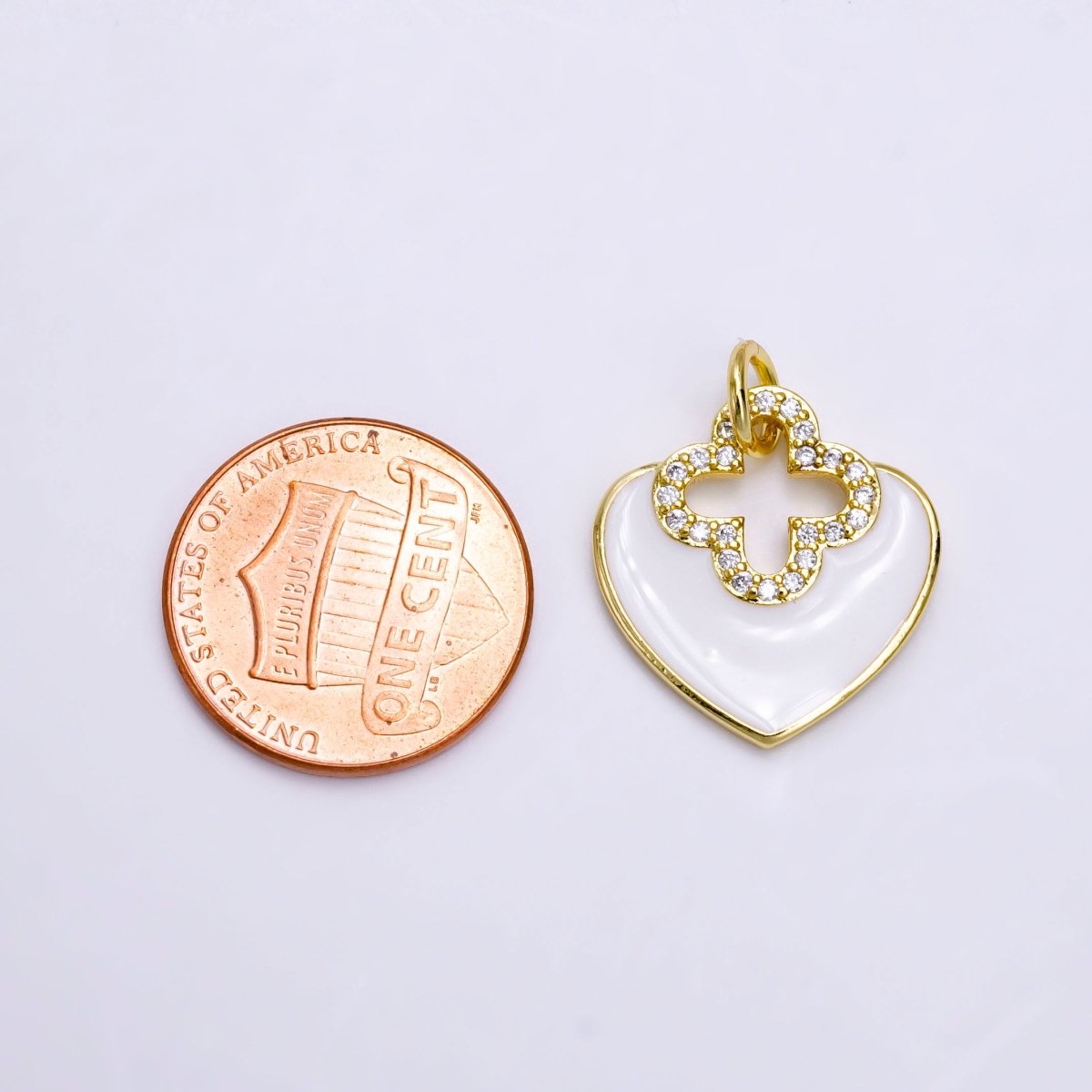 14K Gold Filled White, Red Heart Open Clear Micro Paved CZ Quatrefoil Charm | AC935 AC936 - DLUXCA