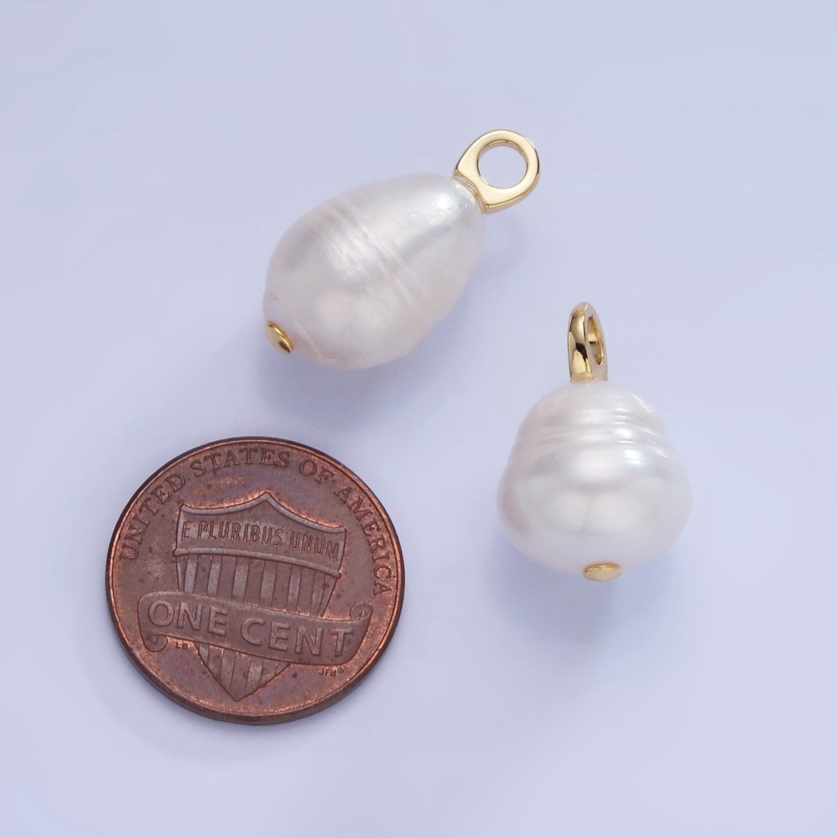 14K Gold Filled White Ringed Baroque Freshwater Pearl Drop Pendant | P1734 - DLUXCA