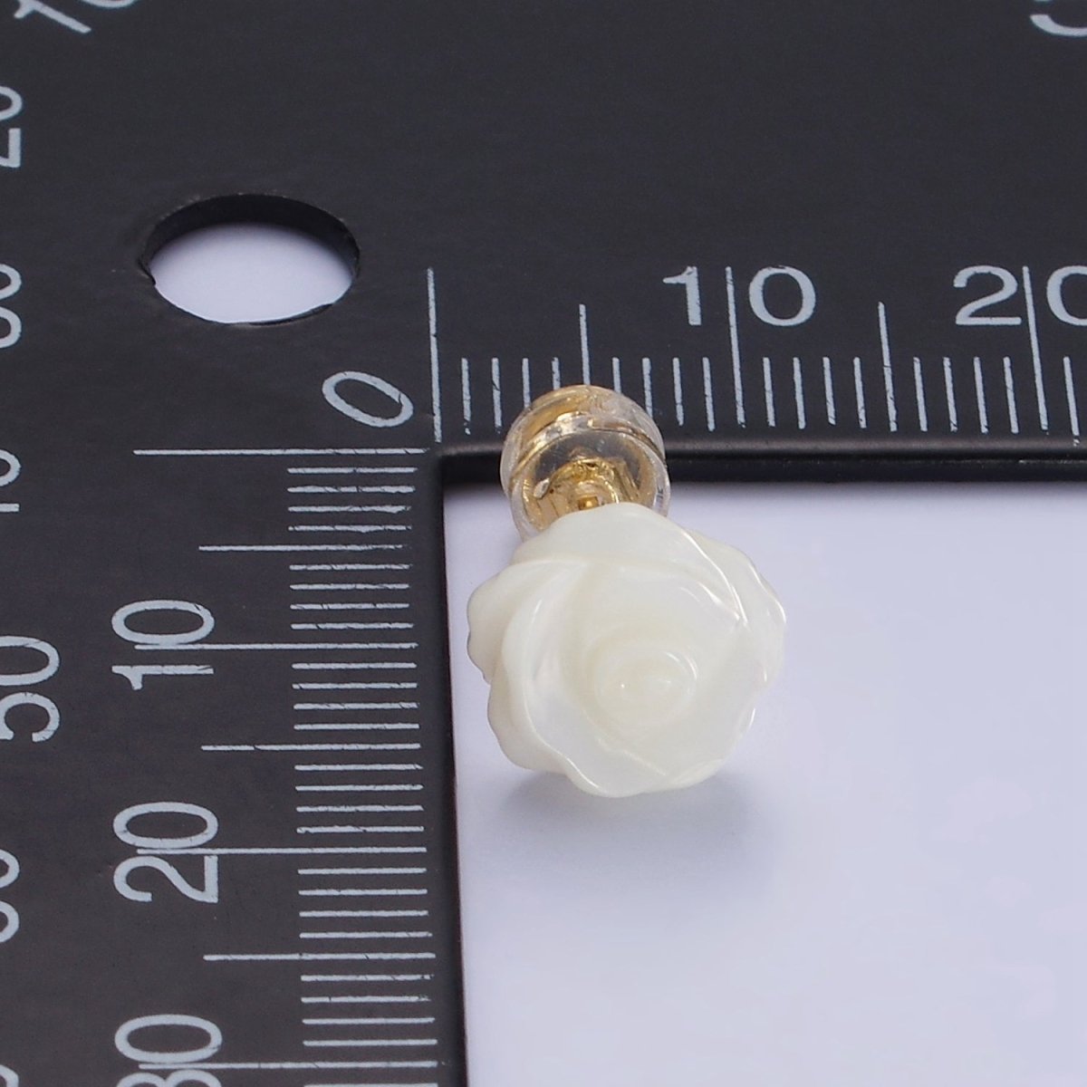 14K Gold Filled White Rose Flower Bud Shell Pearl Stud Earrings | AB1133 - DLUXCA