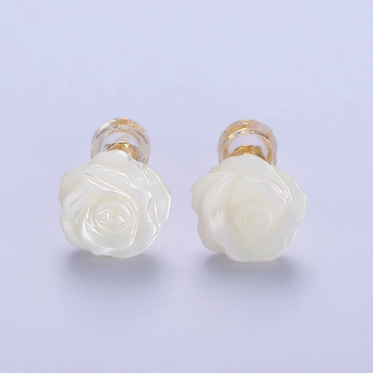 14K Gold Filled White Rose Flower Bud Shell Pearl Stud Earrings | AB1133 - DLUXCA