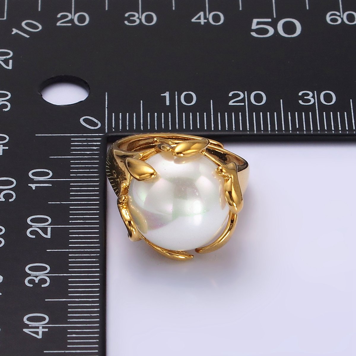 14K Gold Filled White Round Shell Pearl Molten Adjustable Signet Ring | O606 - DLUXCA