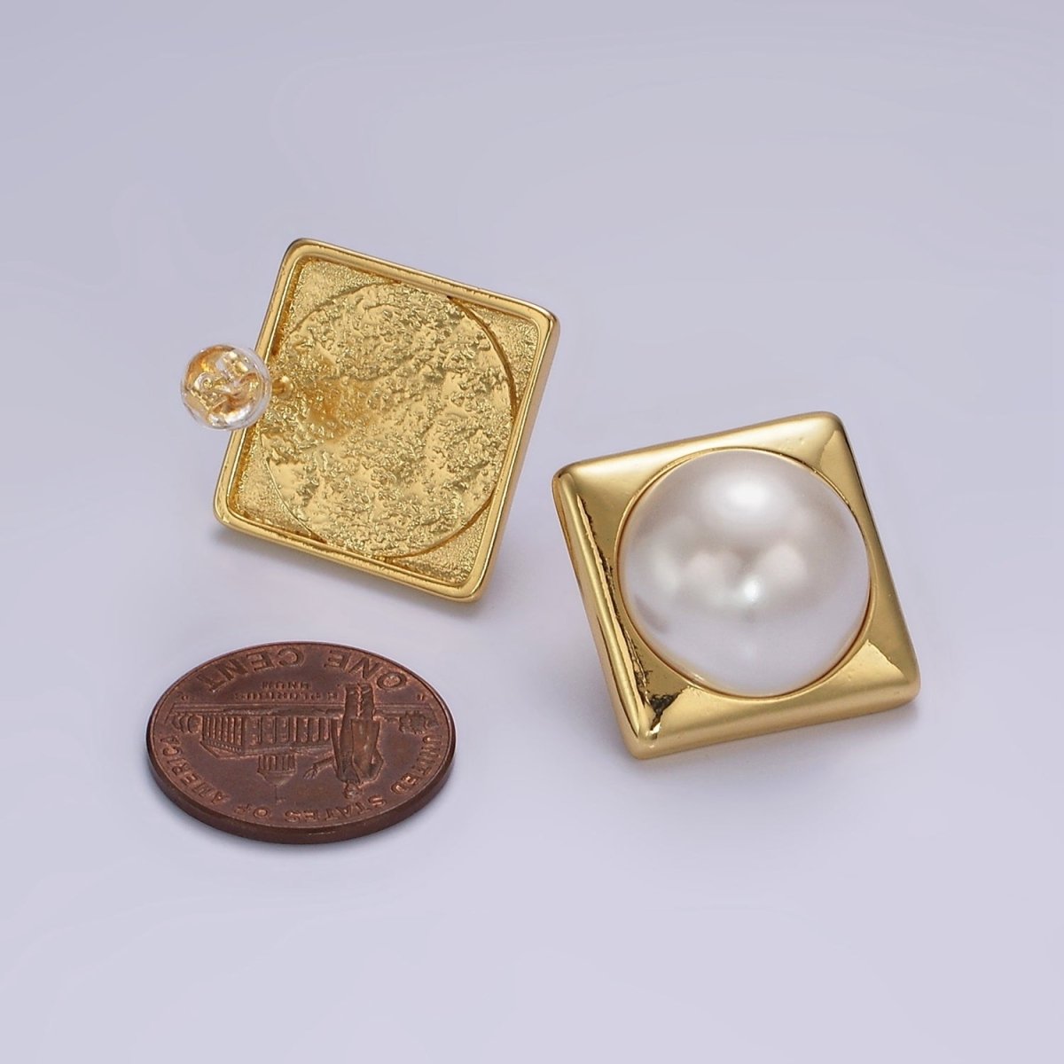 14K Gold Filled White Shell Pearl 20mm Square Rhombus Stud Earrings in Gold & Silver | AB1115 AB1116 - DLUXCA