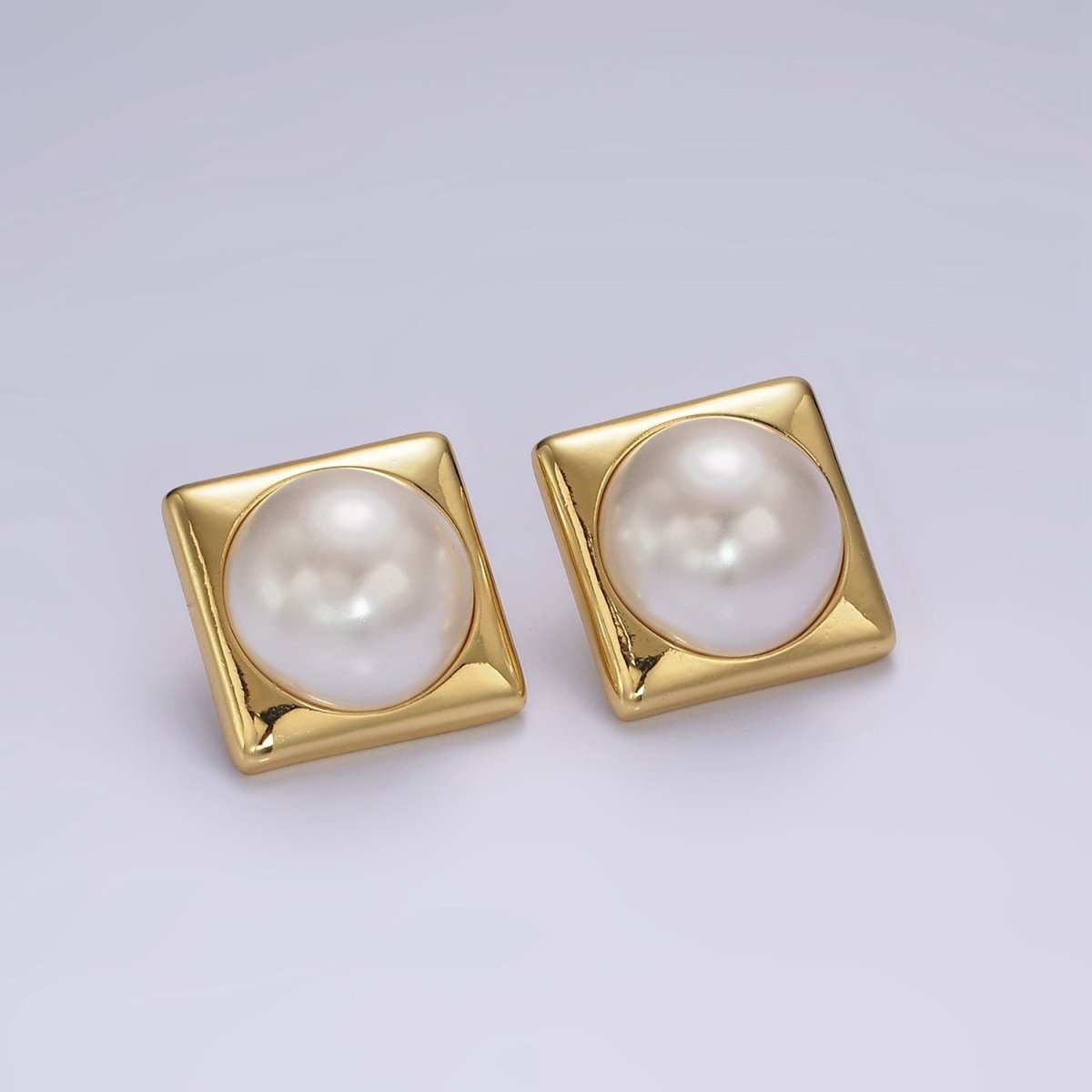 14K Gold Filled White Shell Pearl 20mm Square Rhombus Stud Earrings in Gold & Silver | AB1115 AB1116 - DLUXCA