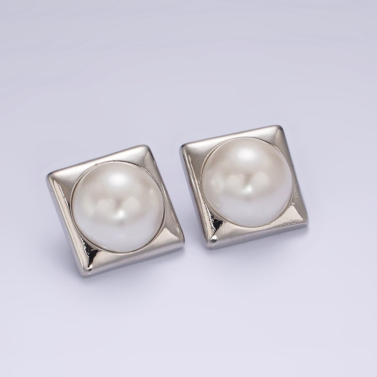 14K Gold Filled White Shell Pearl 20mm Square Rhombus Stud Earrings in Gold & Silver | AB1115 AB1116 - DLUXCA