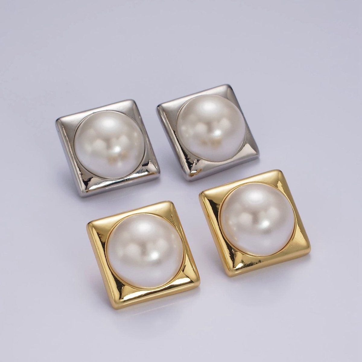 14K Gold Filled White Shell Pearl 20mm Square Rhombus Stud Earrings in Gold & Silver | AB1115 AB1116 - DLUXCA