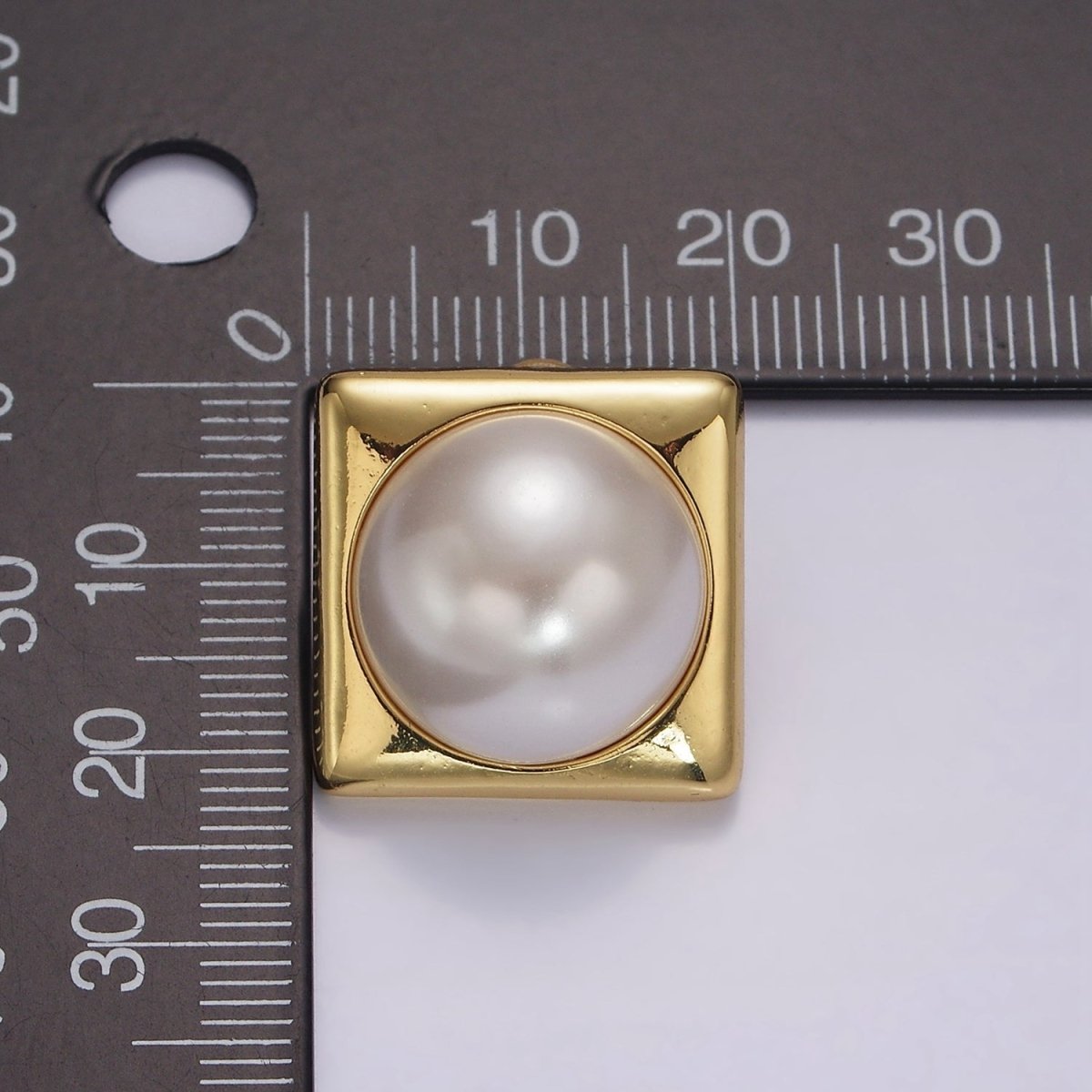 14K Gold Filled White Shell Pearl 20mm Square Rhombus Stud Earrings in Gold & Silver | AB1115 AB1116 - DLUXCA