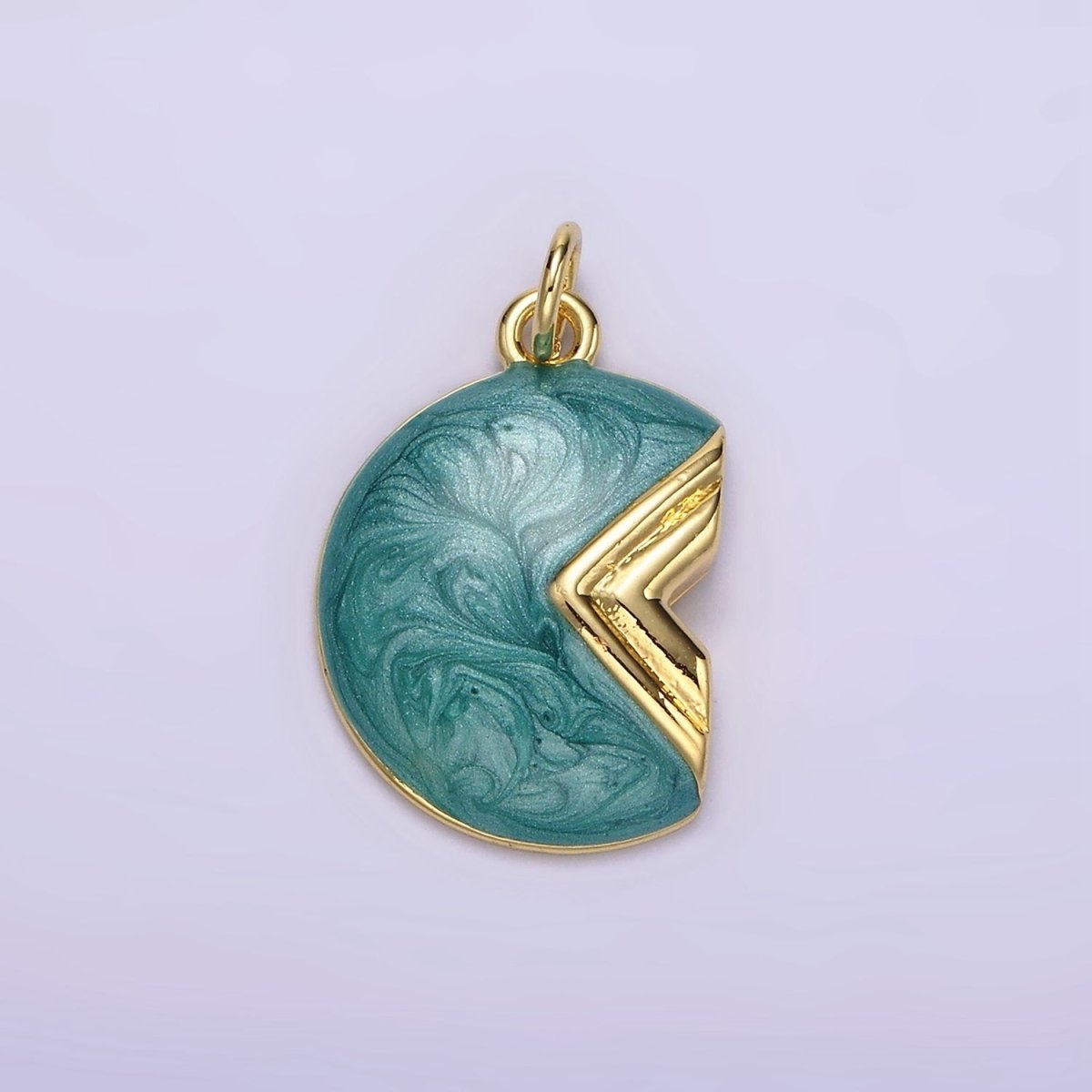 14K Gold Filled White, Teal Sparkly Enamel Crescent Moon Charm | N1148 N1149 - DLUXCA