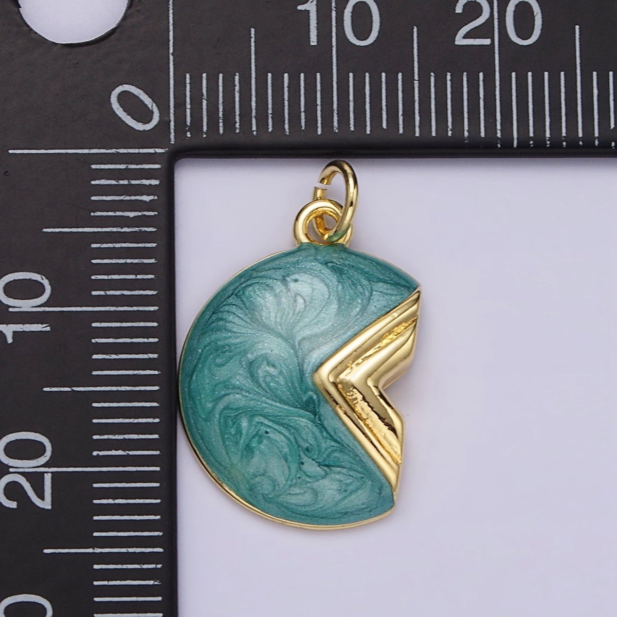 14K Gold Filled White, Teal Sparkly Enamel Crescent Moon Charm | N1148 N1149 - DLUXCA