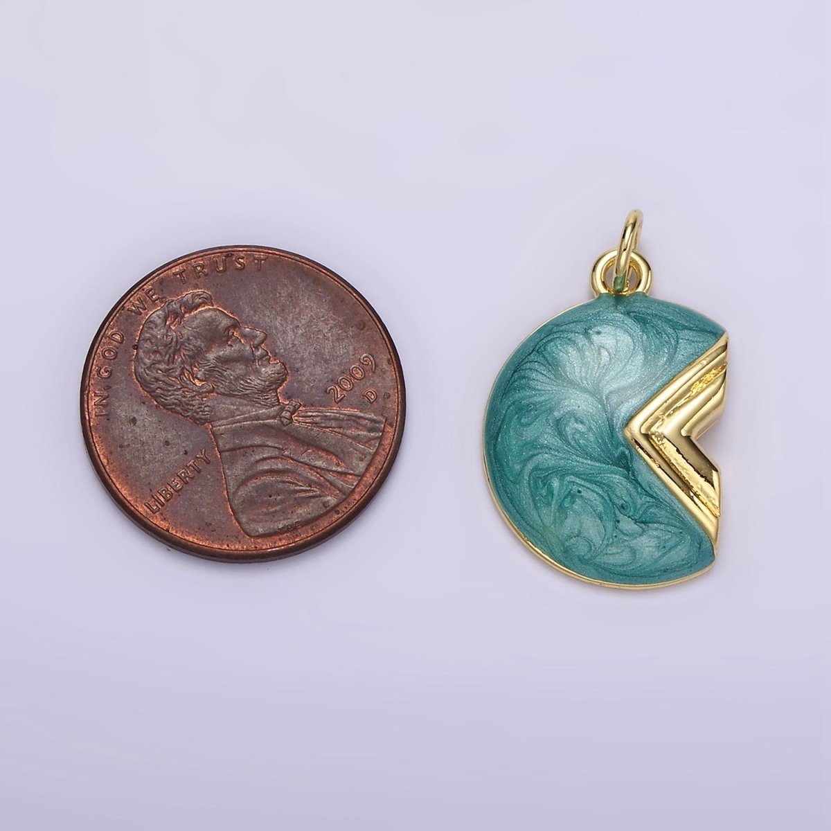 14K Gold Filled White, Teal Sparkly Enamel Crescent Moon Charm | N1148 N1149 - DLUXCA