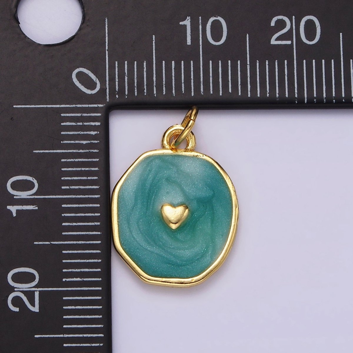 14K Gold Filled White, Teal Sparkly Enamel Heart Oval Charm | N1146 N1147 - DLUXCA