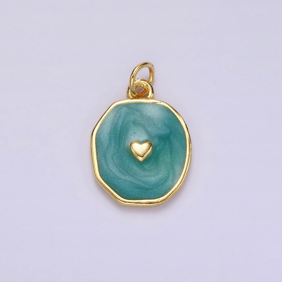 14K Gold Filled White, Teal Sparkly Enamel Heart Oval Charm | N1146 N1147 - DLUXCA