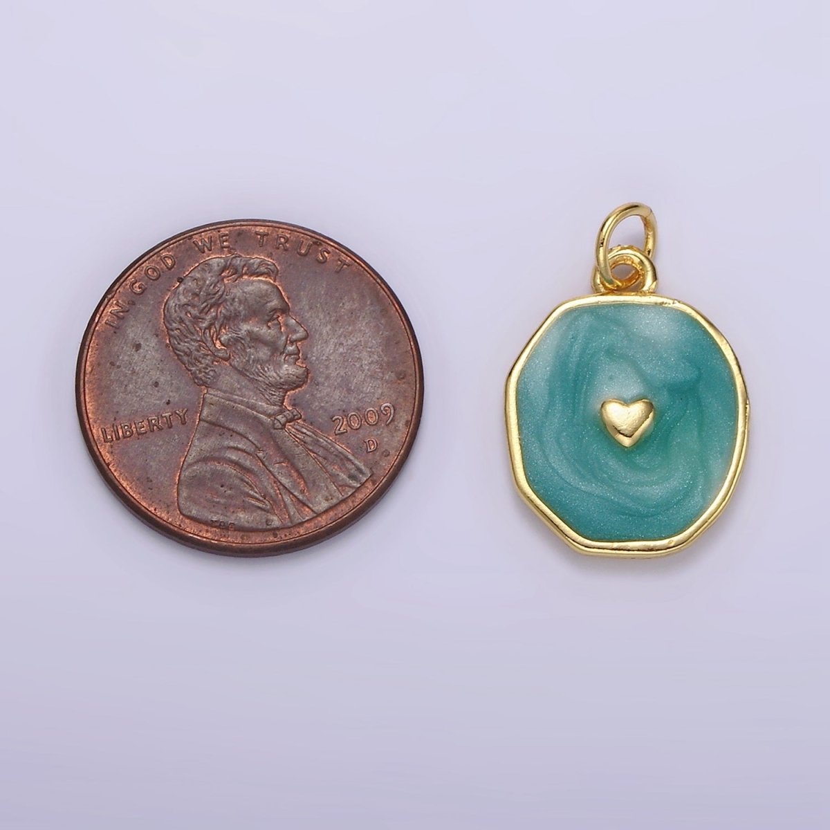 14K Gold Filled White, Teal Sparkly Enamel Heart Oval Charm | N1146 N1147 - DLUXCA