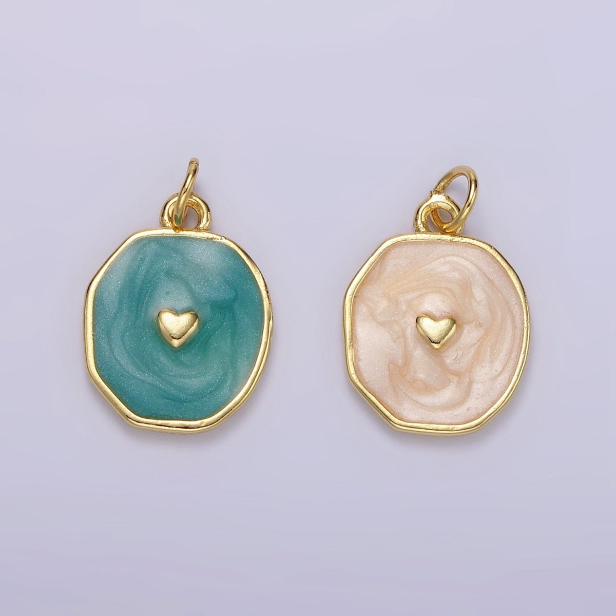 14K Gold Filled White, Teal Sparkly Enamel Heart Oval Charm | N1146 N1147 - DLUXCA