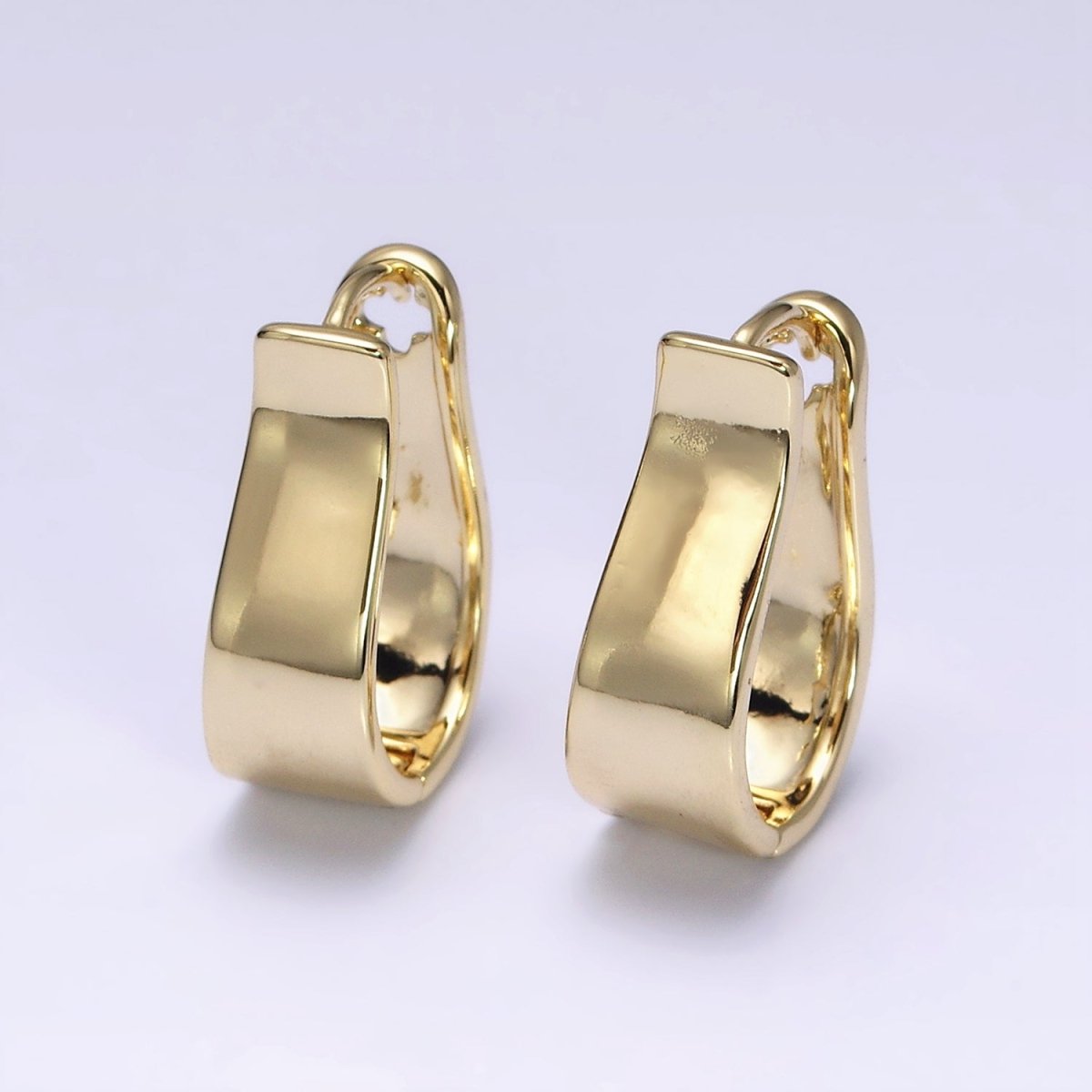 14K Gold Filled Wide Curved Oblong Geometric Wide Hoop Earrings | AD1373 - DLUXCA