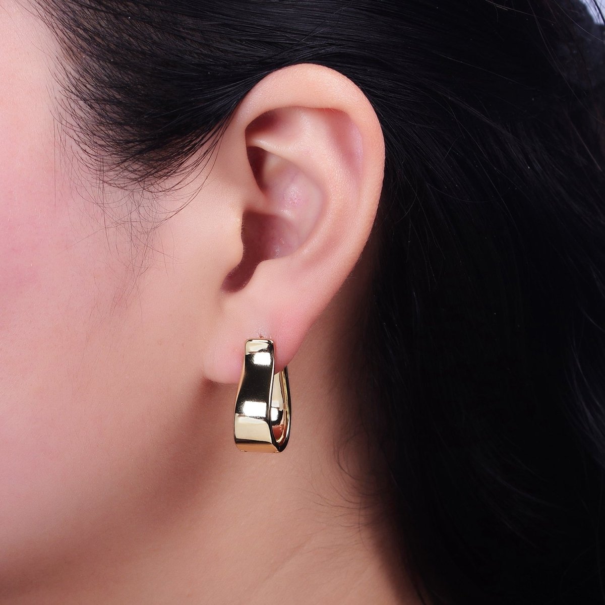 14K Gold Filled Wide Curved Oblong Geometric Wide Hoop Earrings | AD1373 - DLUXCA