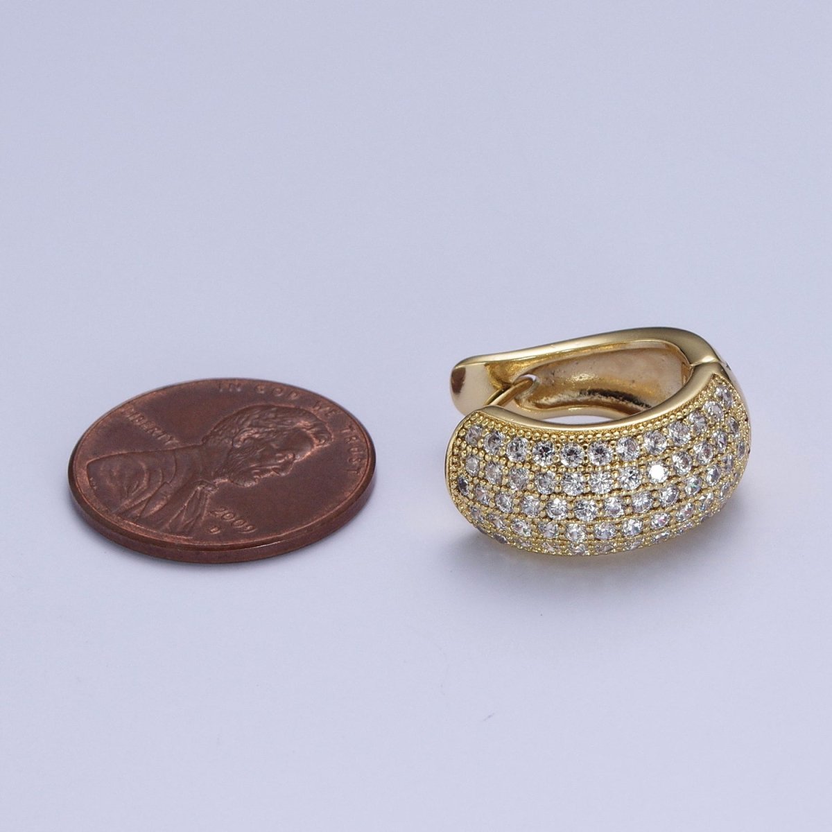 14K Gold Filled Wide Micro Paved CZ Curved Huggie Hoop Earrings | AE1024 - DLUXCA