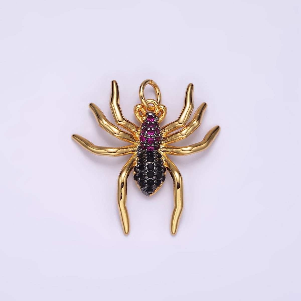 14K Gold Filled Widow Spider Insect Animal Fuchsia Micro Paved CZ Charm in Black & Gold | AG383 AG384 - DLUXCA