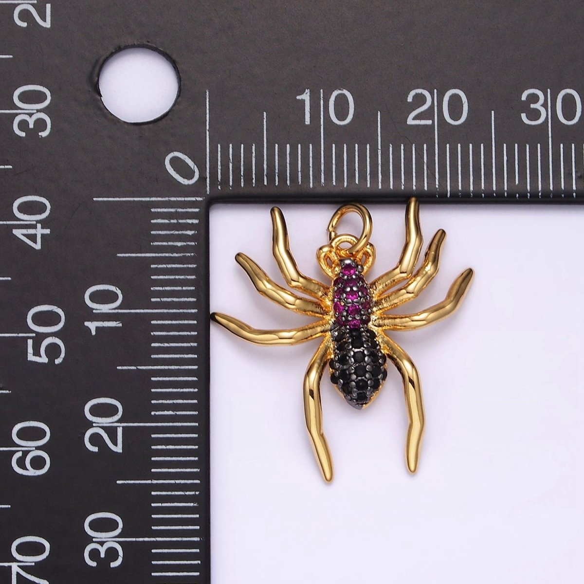 14K Gold Filled Widow Spider Insect Animal Fuchsia Micro Paved CZ Charm in Black & Gold | AG383 AG384 - DLUXCA