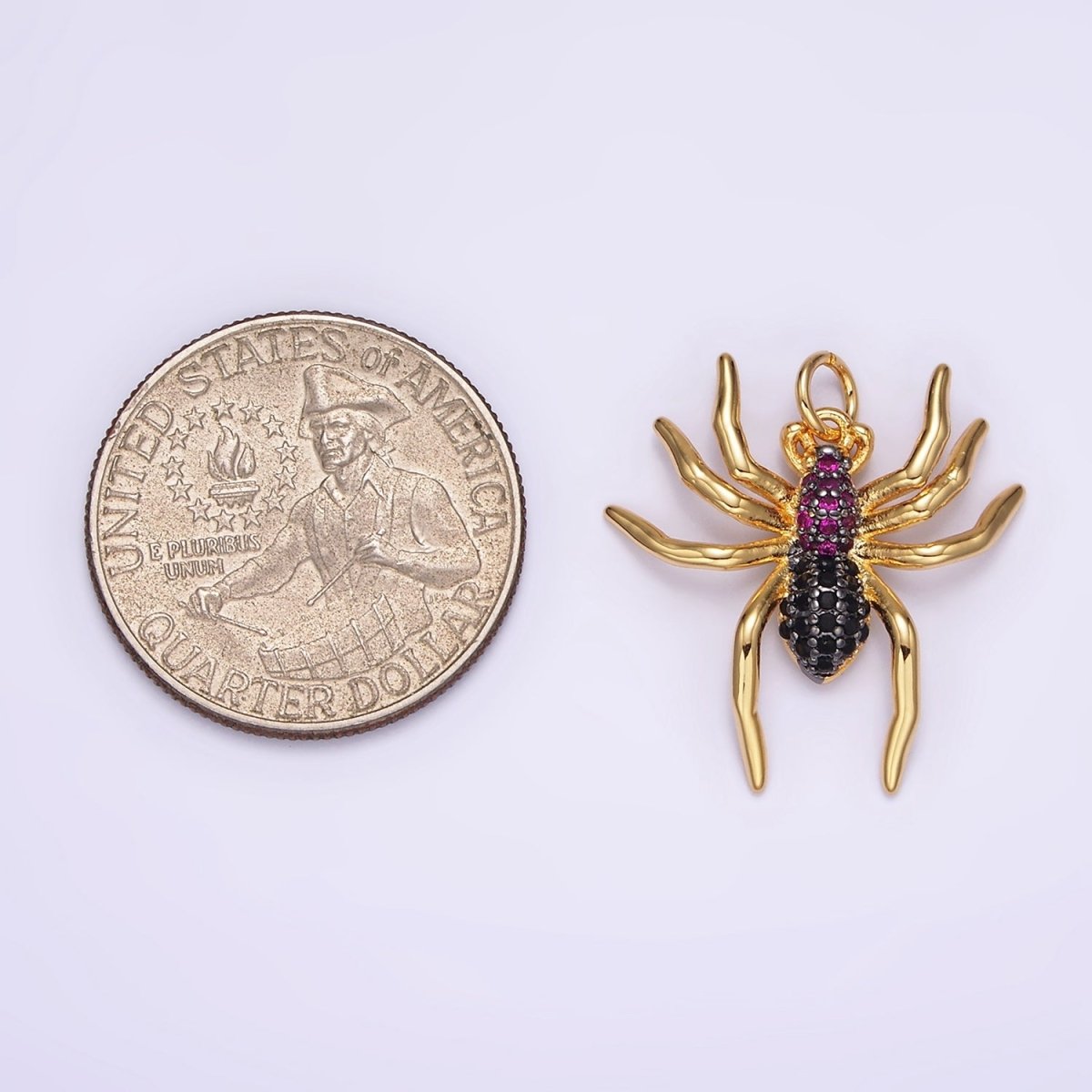 14K Gold Filled Widow Spider Insect Animal Fuchsia Micro Paved CZ Charm in Black & Gold | AG383 AG384 - DLUXCA