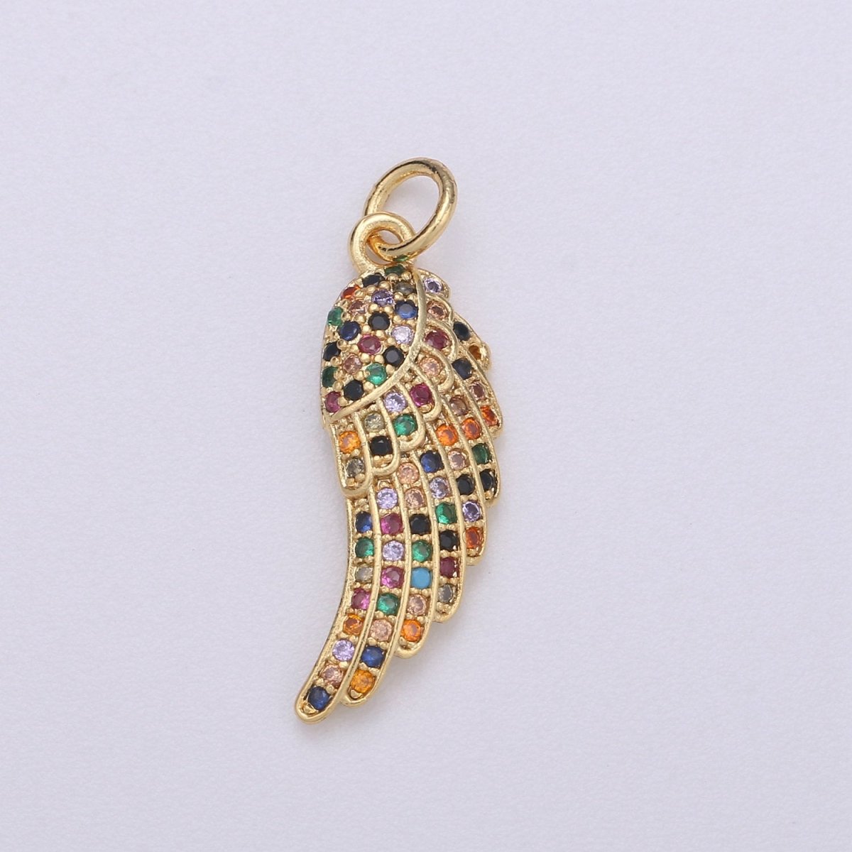 14k Gold Filled Wing Charm Micro Pave Angel Charm, Rainbow Cubic Charms, CZ Gold Colorful Charm, Dainty Minimalist Jewelry SupplyC-557 - DLUXCA
