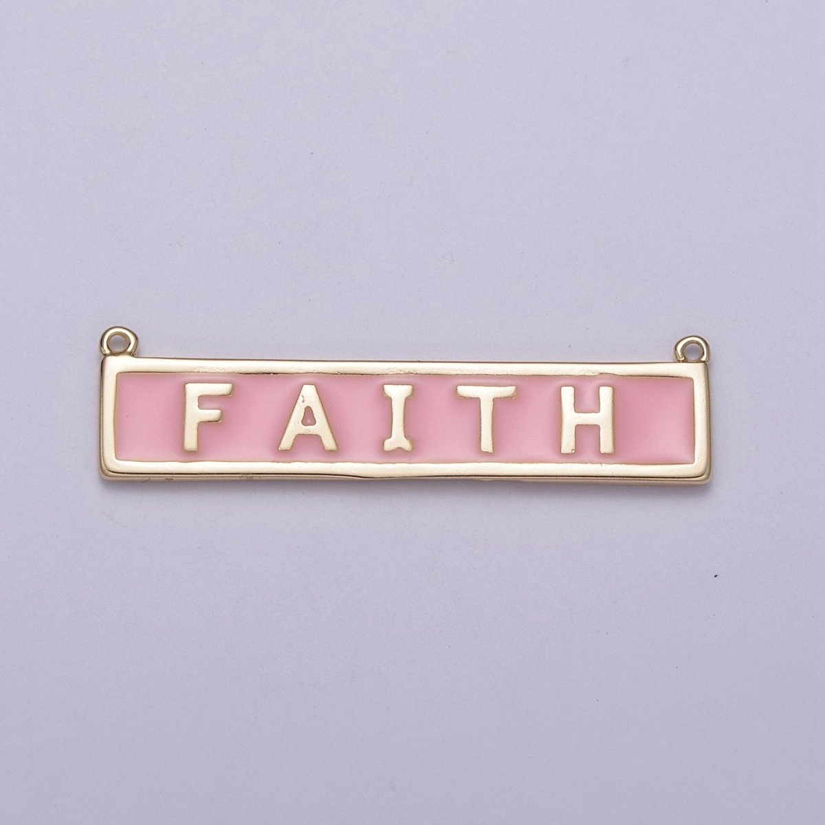 14k Gold Filled Words Charm Gold Bar for Necklace Charm Pink Enamel Tag Bar Horizontal Queen Faith Love Hope N-099 - N-102 - DLUXCA