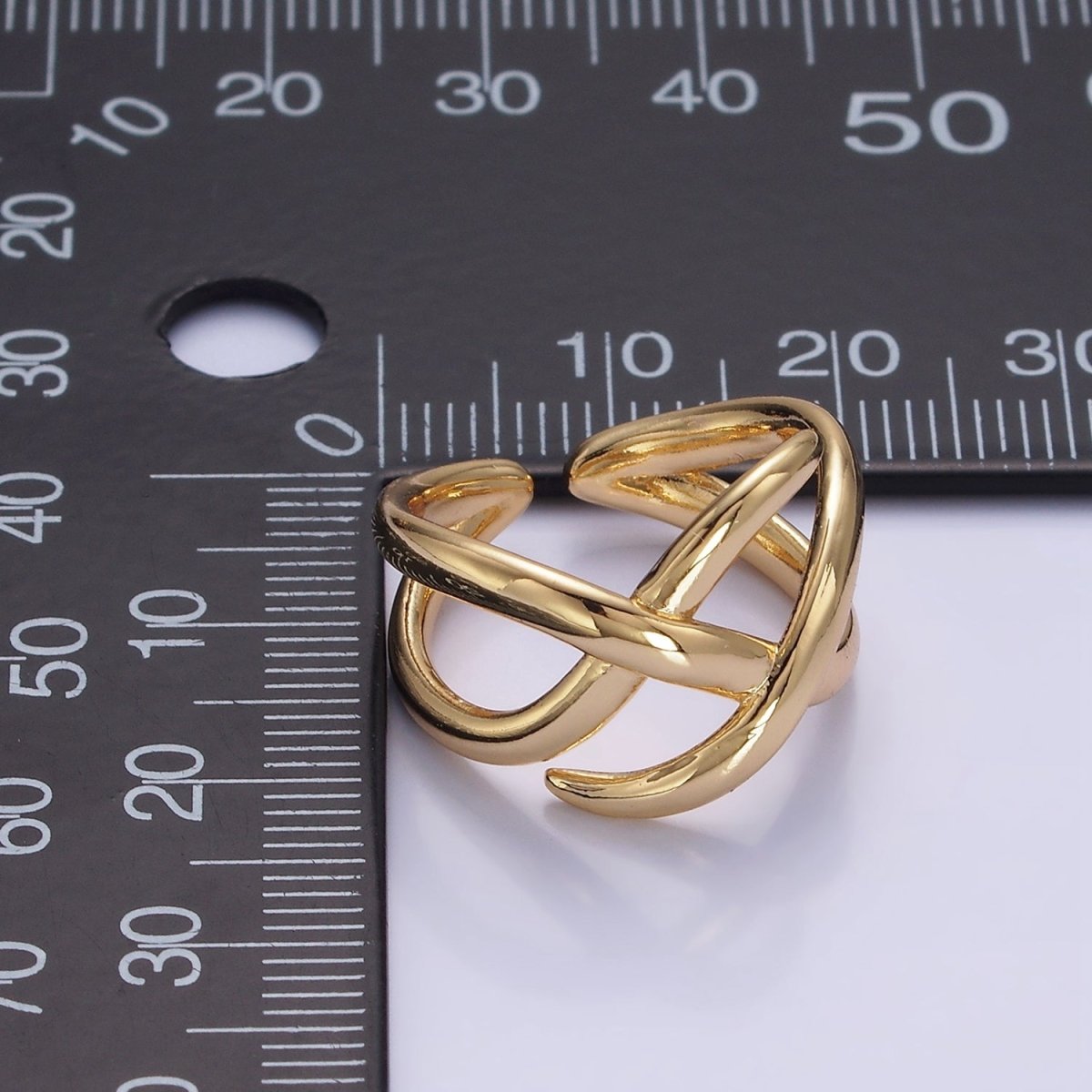 14K Gold Filled Woven Interlock Geometric Minimalist Double Band Ring | O1261 - DLUXCA