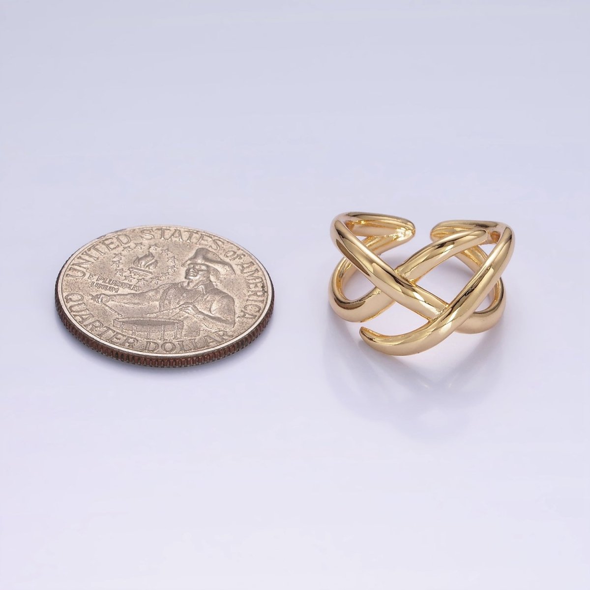 14K Gold Filled Woven Interlock Geometric Minimalist Double Band Ring | O1261 - DLUXCA