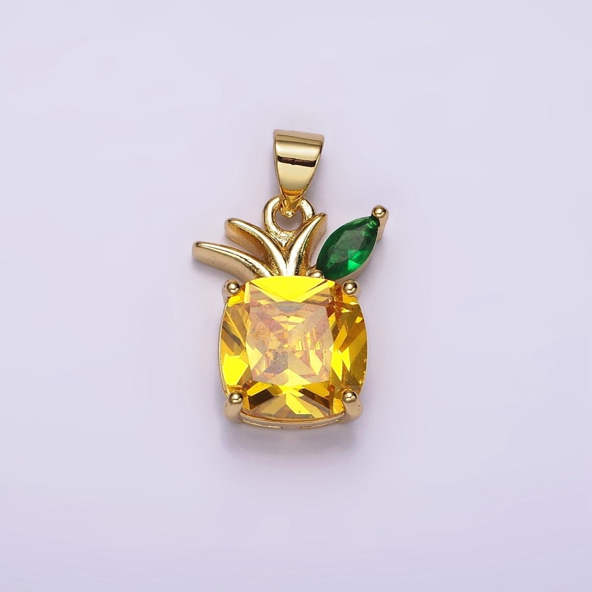 14K Gold Filled Yellow CZ Pineapple Fruit Pendant | AH127 - DLUXCA