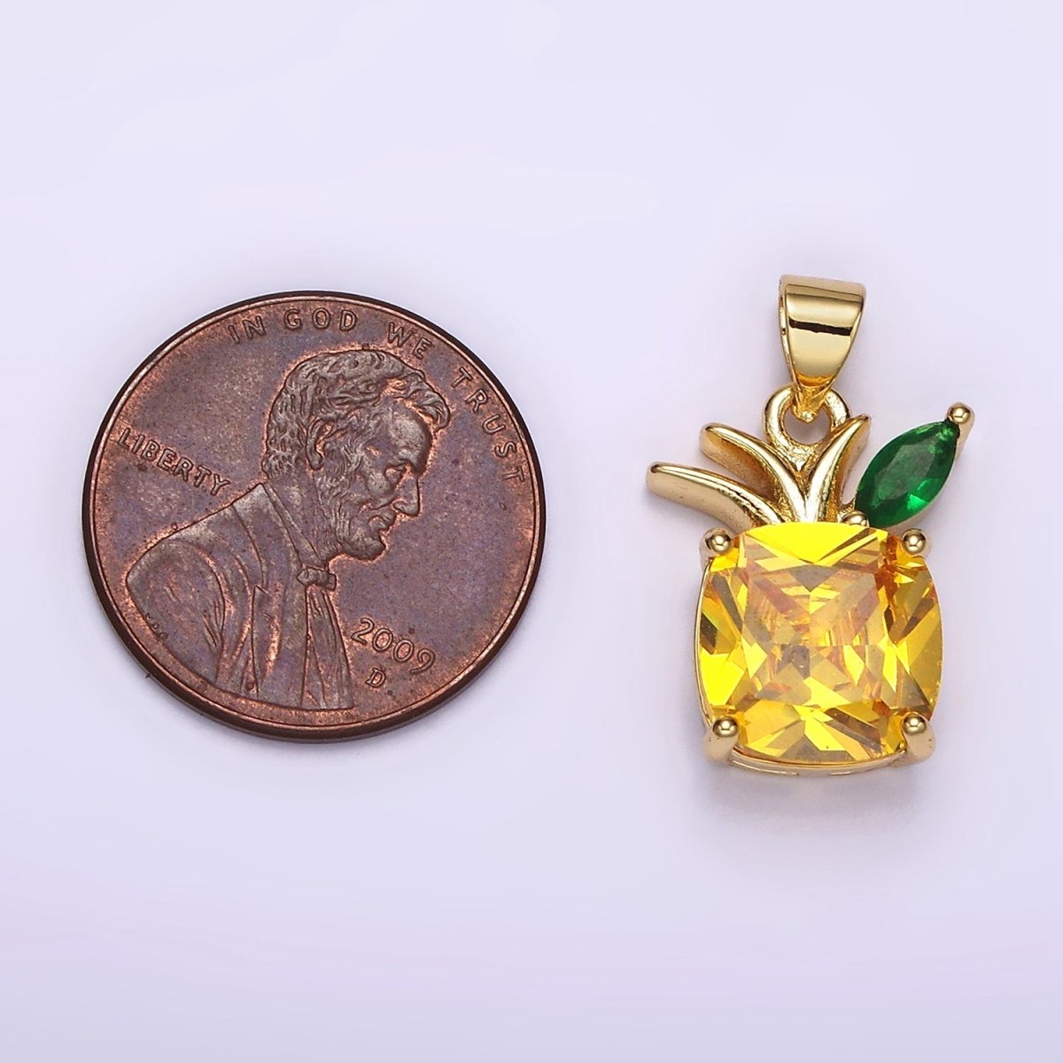 14K Gold Filled Yellow CZ Pineapple Fruit Pendant | AH127 - DLUXCA