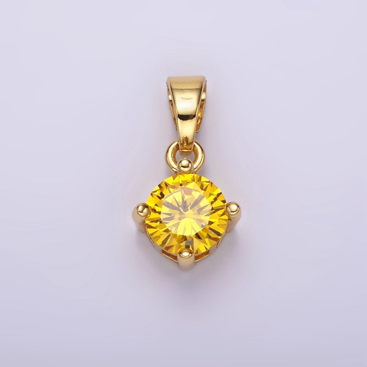 14K Gold Filled Yellow Round CZ November Birthstone Solitaire Pendant | N1936 - DLUXCA