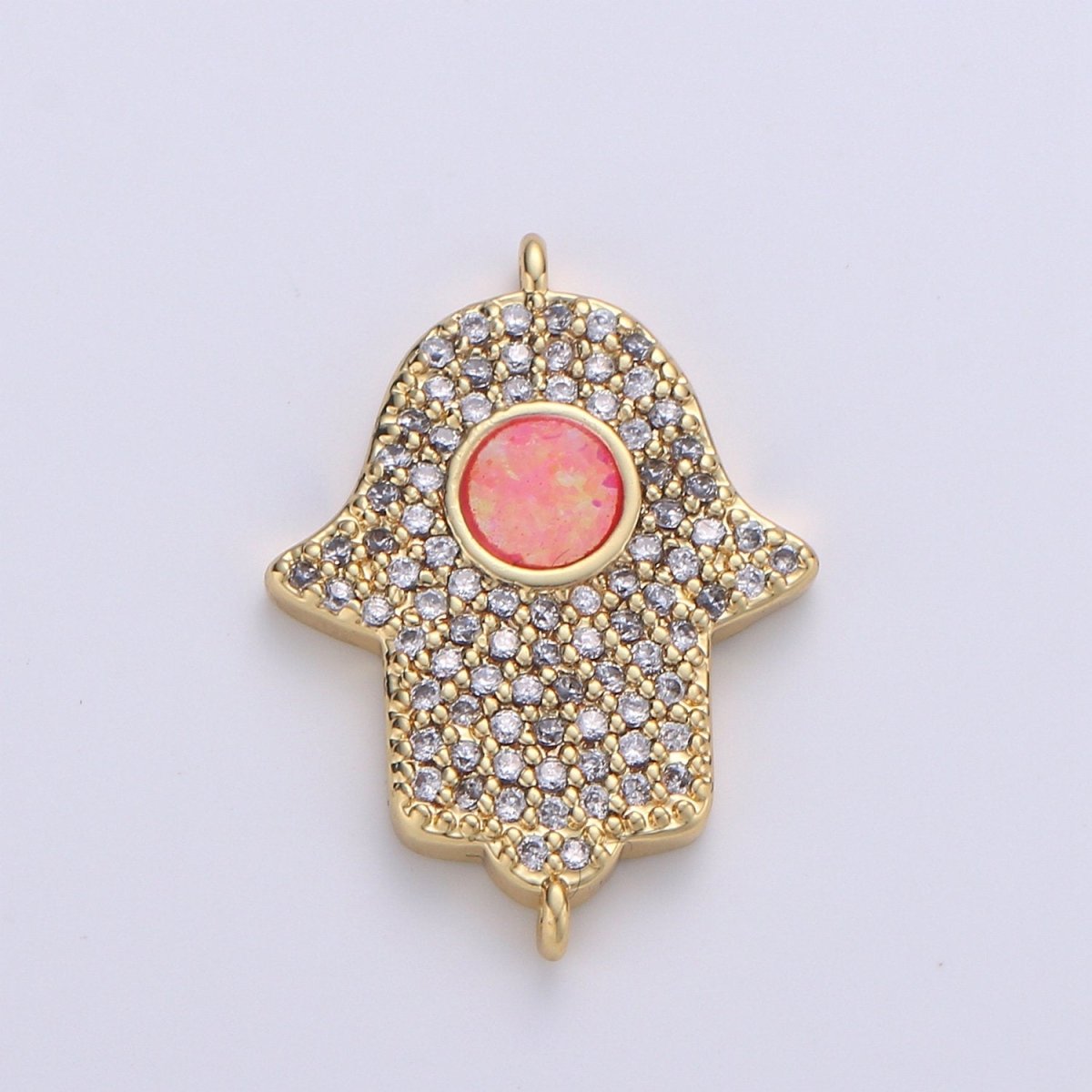 14K Gold Fillled Hamsa Hand Connector Micro Pave Hamsa Charm Connector for Bracelet Necklace Earring Supply for Jewelry Making Opal Hamsa F-481 F-482 - DLUXCA