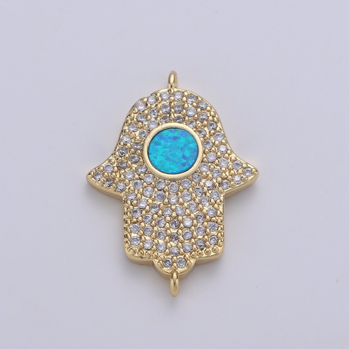 14K Gold Fillled Hamsa Hand Connector Micro Pave Hamsa Charm Connector for Bracelet Necklace Earring Supply for Jewelry Making Opal Hamsa F-481 F-482 - DLUXCA