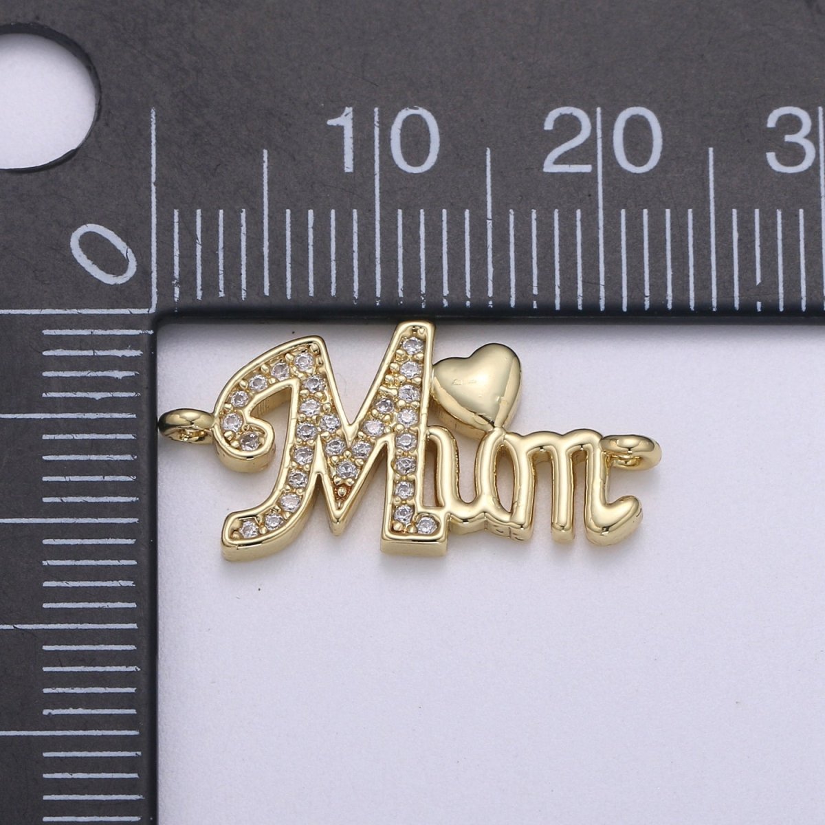 14K Gold Micro Pave CZ Heart Charm Connector Mother Micro Pave CZ Mom Connector For Bracelet and Necklace Supply F-579 - DLUXCA