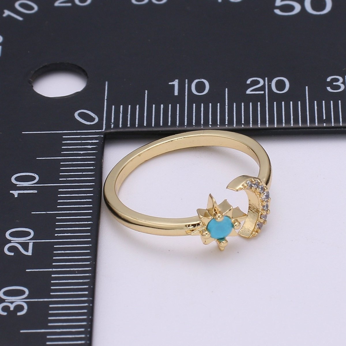 14K Gold Open Moon & Star Ring, crescent moon ring, Adjustable Wrap Ring, love you to the moon ring, dainty moon ring O-283 - DLUXCA