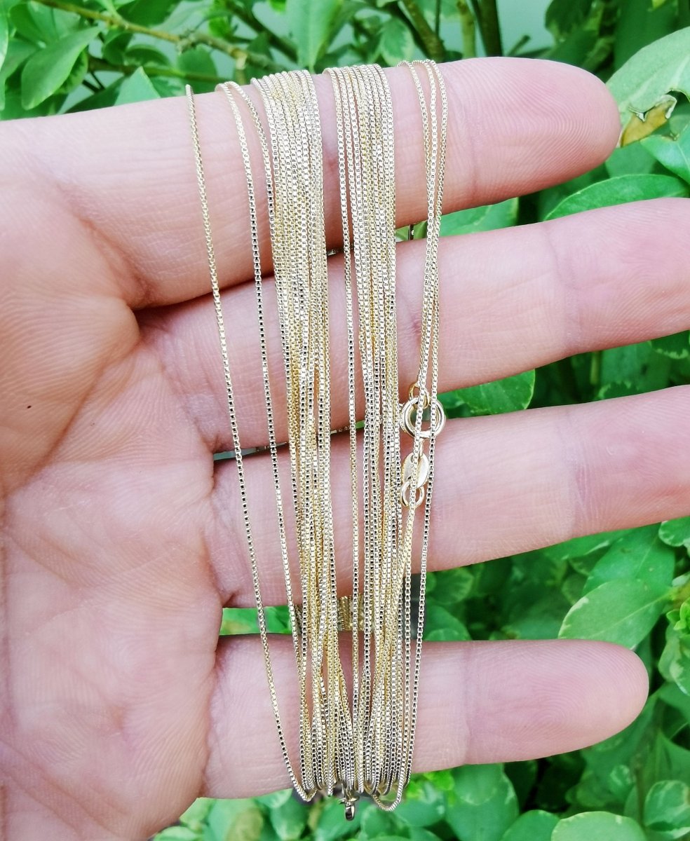 14K Gold Plated Dainty Gold Necklace - 0.5mm Box Chain Necklace 17.9 inch with Spring Clasp Ready to Wear Finished Chain for Charm Supply | CN-796 Clearance Pricing - DLUXCA